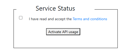API Service Activation box